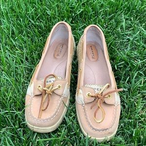 Sperrys with gold sparkly trim
